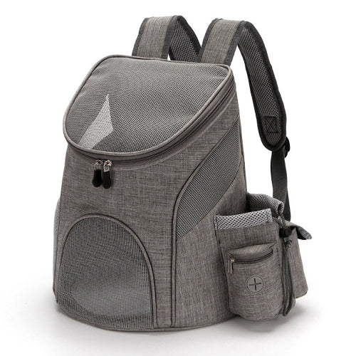 Gray pet carrier backpack on a white background