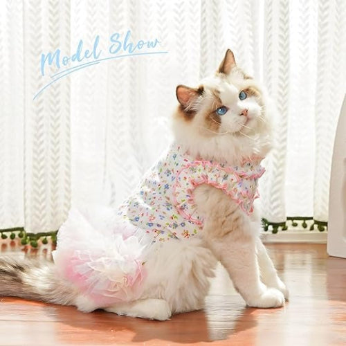 Floral Princess Cat Tutu Dress with Leash D Ring