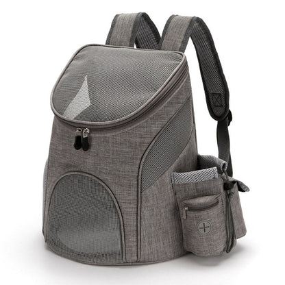 Gray pet carrier backpack on a white background