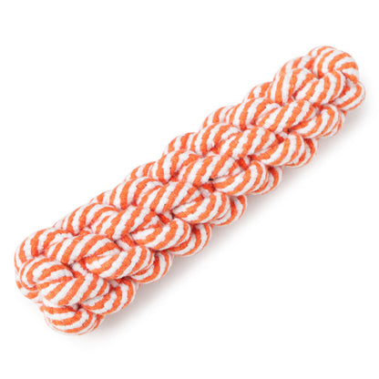 Orange and white braided rope on a white background