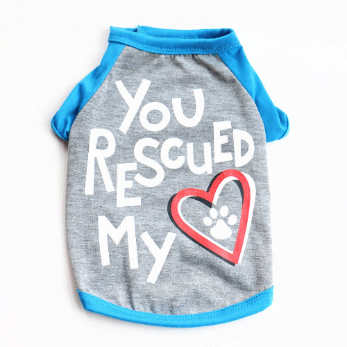 Casual solid blue cotton pet vest on a white background