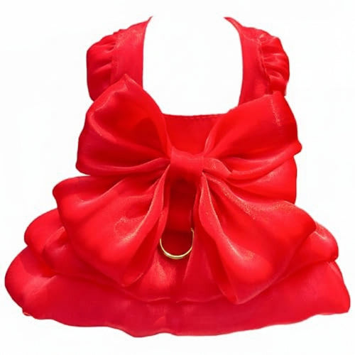 Red pet dress with a large bow on a white background